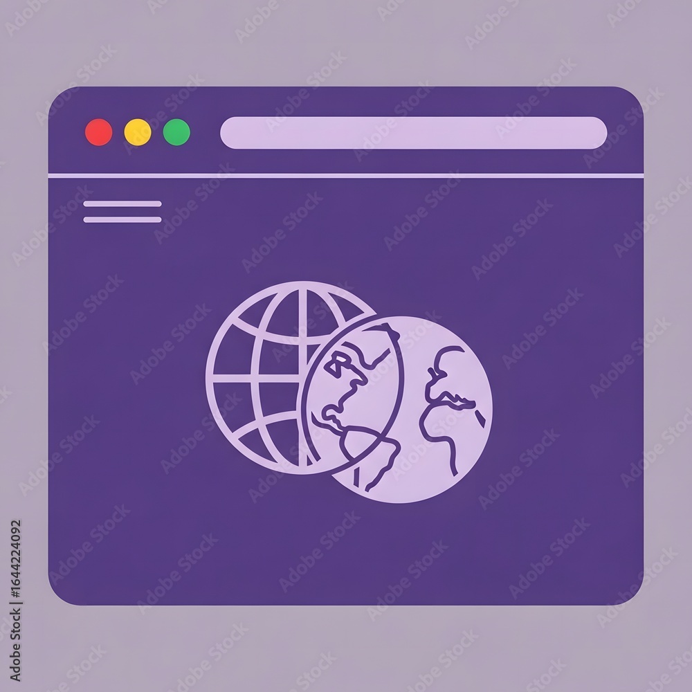 Poster digital browser window displays interconnected global earth globes illustrating worldwide connectivi