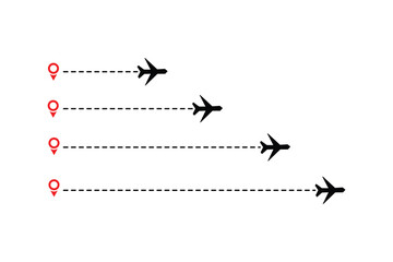 Flying airplanes world map abstract vector background - flying white airplanes routes on blue background - Air travel concept