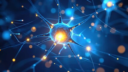 Neural Network with Glowing Nodes and Blue Background Illustrating Brain Activity, Scientific Research and Molecular Processes - Powered by Adobe