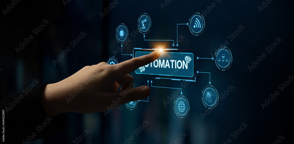 Poster modern automation drives workflow efficiency by connecting systems, people, and data. with intellige