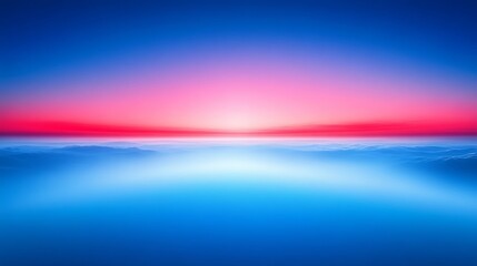 Vibrant horizon landscape at sunrise or sunset with sky gradient and reflective surface