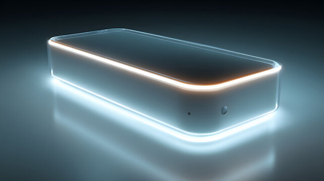 Modern minimalist communication device with sleek rectangular design and glowing edges.