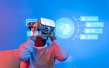 A person engages with virtual reality technology, showcasing the intersection of artificial...