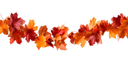 Colorful autumn leaves garland on transparent background, PNG