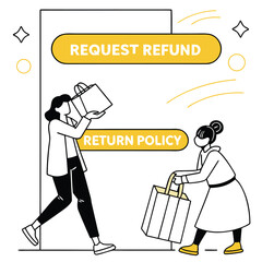 E-commerce Return & Refund Policies – Vector Yellow UI Design for Customer Satisfaction Adobe Illustrator Artwork