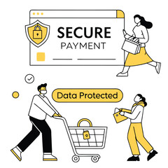 E-commerce Security & Data Protection – Vector Yellow UI Design for Safe Online Shopping Adobe Illustrator Artwork