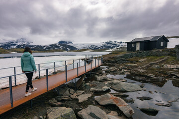 Beautiful snowed view in Sognefjellet Summer Ski Centre in summer (Norway)