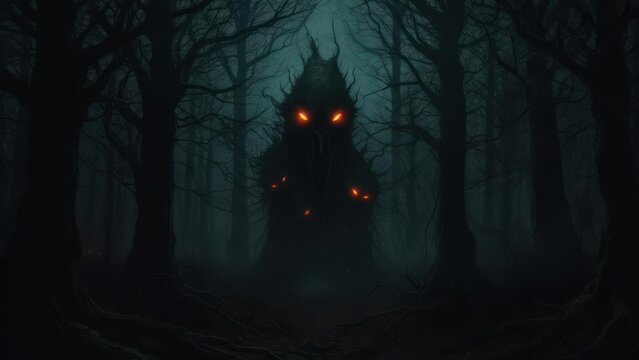 Creepy creature in dark forest