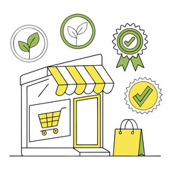 Sustainable & Eco-Friendly E-Commerce Trends – Vector Yellow Eco Label UI Design Adobe Illustrator Artwork