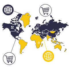 Global E-Commerce Market Share by Country – Vector Yellow World Map Design Adobe Illustrator Artwork