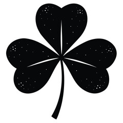 Black Silhouette of a Three- Leaf Clover with Speckles on a White Background shamrock three-leaf