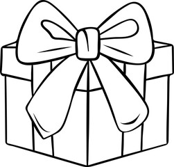 Minimalist vector illustration of festive wrapped present. Sketch-style black and white outline perfect for tags, cards, or holiday packaging designs