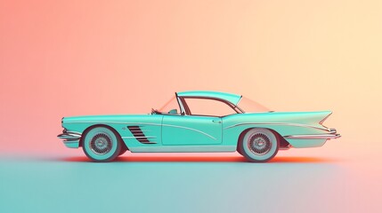 A vintage turquoise car showcased in a soft gradient background, ideal for retro-themed advertising and design projects, ideal for advertising, marketing, website backgrounds, banners