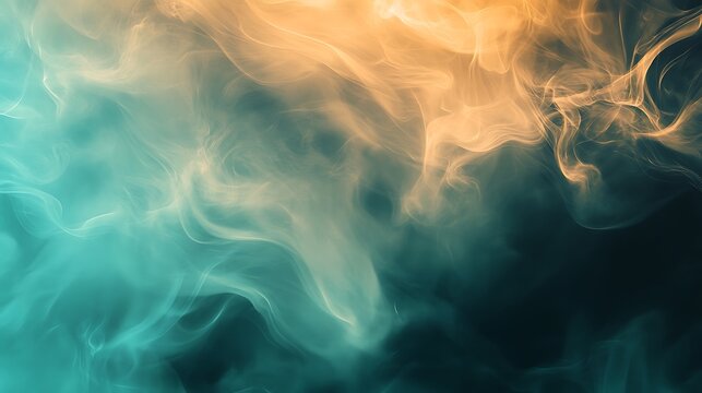 Abstract smoke and vapor texture in turquoise and amber tones swirling pattern background