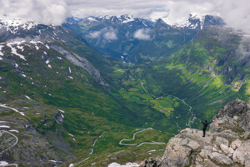 Beautiful view of Geiranger fjord from Dalsnibba and Flydalsjuvet viewpoint (Norway)