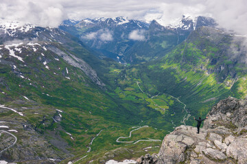 Beautiful view of Geiranger fjord from Dalsnibba and Flydalsjuvet viewpoint (Norway)