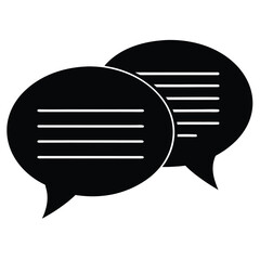 Two black speech bubbles with white horizontal lines representing text on a white background