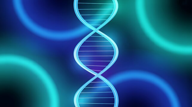 Blue DNA Helix with Glowing Circles Background double helix