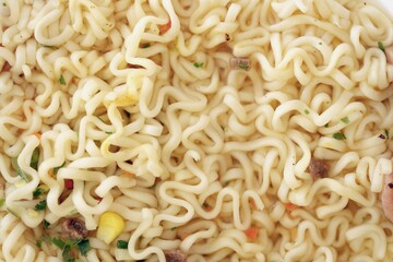 Noodles with spicy sauce and green onion chopped parts