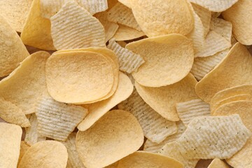 Homemade Flavored Paprika Potato Chips in a Bowl, top view. Flat lay