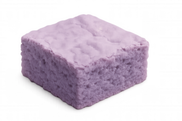 Soft purple marshmallow candy resting against transparent surface, highlighting delicate texture and vibrant hue