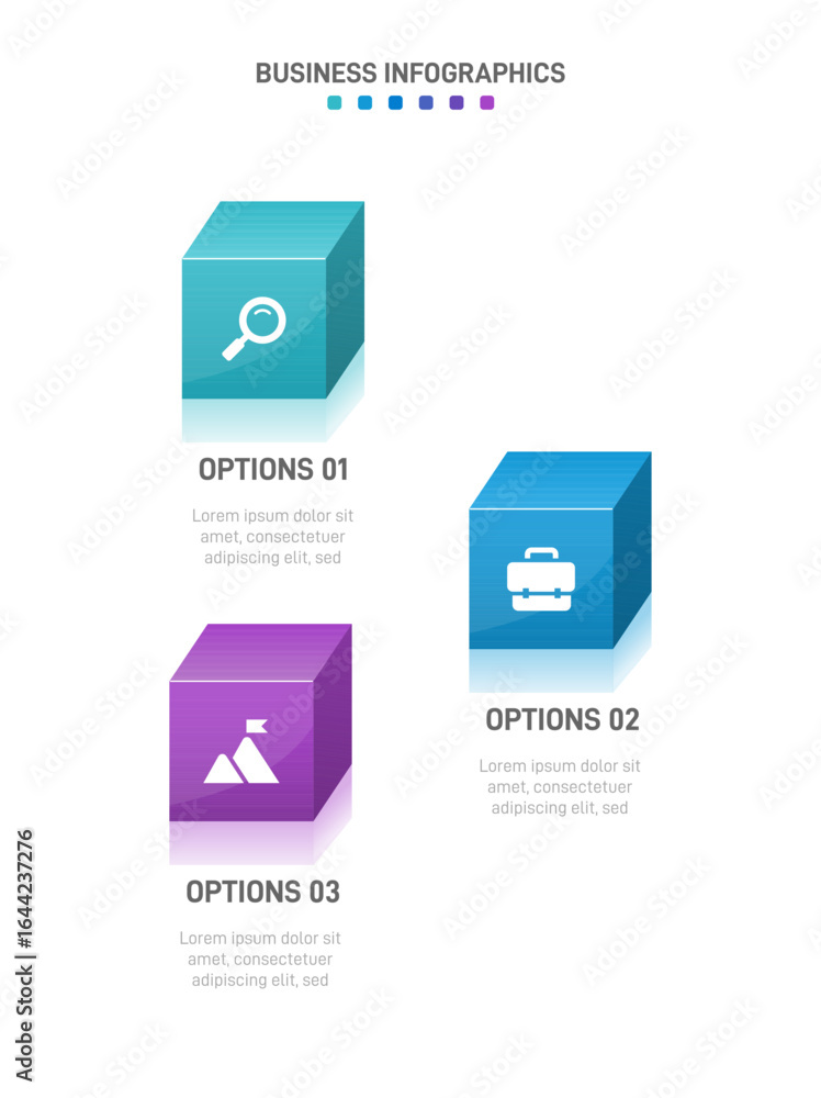 Poster vertical progress bar featuring 3 arrow-shaped elements, symbolizing the three stages of business st