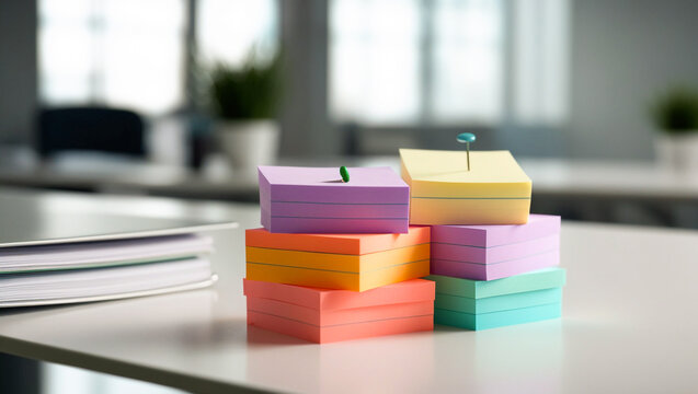 stack of sticky notes on wooden table
