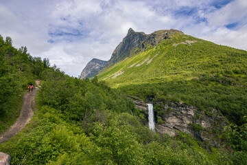Storsæterfossen waterfall and surrounding area near Geiranger (Norway)