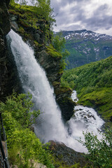 Storsæterfossen waterfall and surrounding area near Geiranger (Norway)