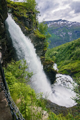 Storsæterfossen waterfall and surrounding area near Geiranger (Norway)