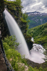 Storsæterfossen waterfall and surrounding area near Geiranger (Norway)