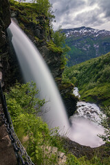 Storsæterfossen waterfall and surrounding area near Geiranger (Norway)