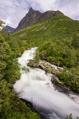 Storsæterfossen waterfall and surrounding area near Geiranger (Norway)