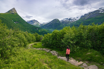 Storsæterfossen waterfall and surrounding area near Geiranger (Norway)