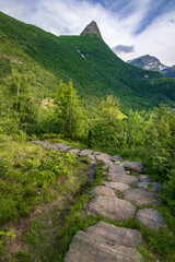 Storsæterfossen waterfall and surrounding area near Geiranger (Norway)