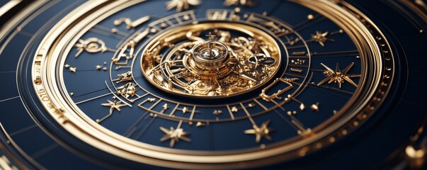 Obraz premium Golden Astrolabe on Deep Blue, Astrology, Time