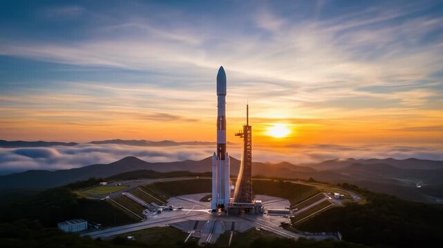Rocket launch sunrise mountains