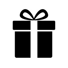Simple Black and White Gift Box Icon with Ribbon and Bow for Celebrations and Special Occasions Design Element