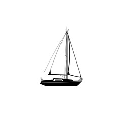 Sailing Yacht Silhouette on White Background Minimalist Nautical Illustration Black and White Boat Graphic Maritime Transport Icon Watercraft Design