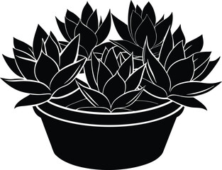 Succulent Group in Pot Silhouette | Succulent Plants Vector