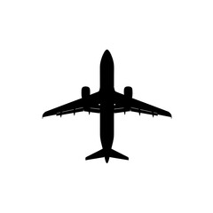 Airplane Silhouette Top View Isolated on White Background Commercial Aircraft Flying Aviation and Transportation Concept Minimalist Design