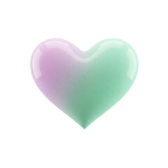 A smooth heart shape with a pastel pink and mint green gradient isolated on transparent background
