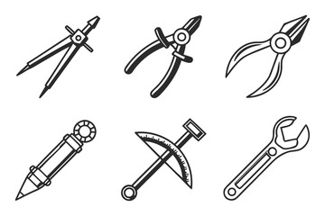 Vector art of hand tools set isolated on white background