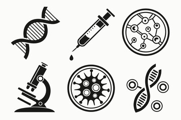 Vector art of collection of science and medicine icons isolated on white background