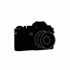Simple Black Silhouette of a Classic Film Camera on a White Background Minimalist Photography Icon Vintage Camera Design Isolated Graphic