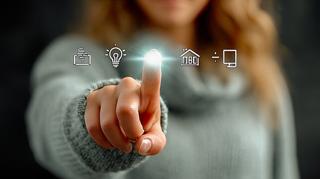Tap to activate: holographic menu with finance, energy, home and device shortcuts simple, secure control. Generated with AI