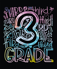 This 3rd grade back to school design is a Great Idea for Teachers, Students, Pupil, Little Stud, Kids, Kinder, Child, Toddler, Baby, Youth, Friends, Family. It Is Time to Party and Celebrate 1st Day 