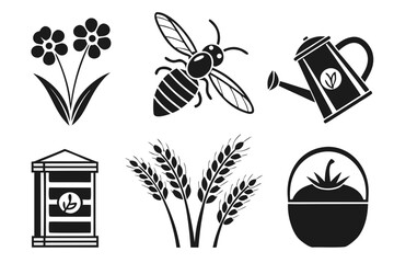 Vector art of collection of agriculture icons representing farming and gardening elements