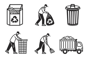 Vector art of garbage collection and recycling icons isolated on white background © MD