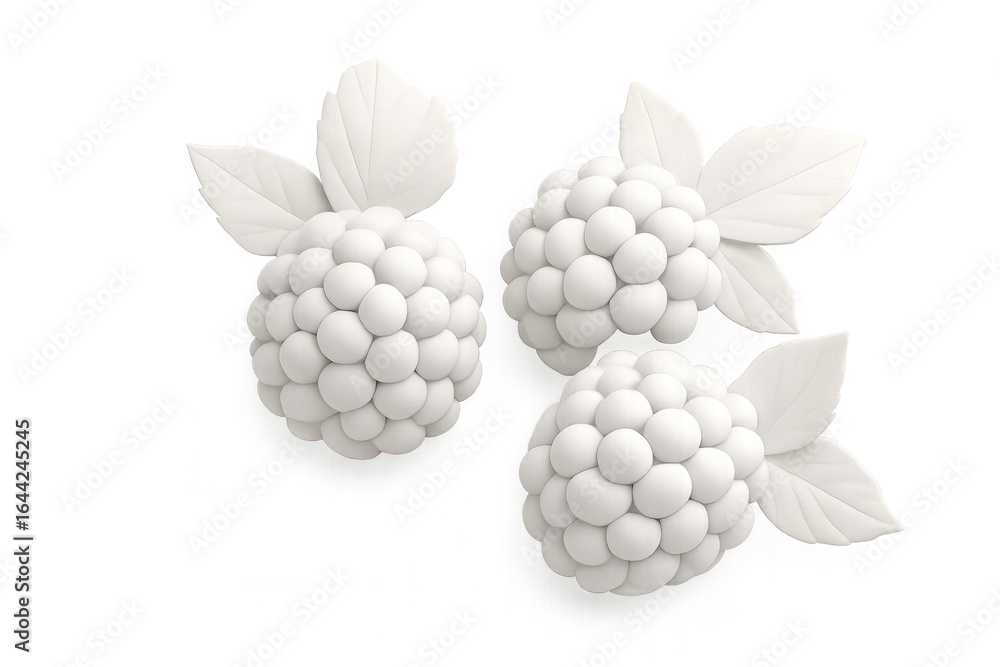 Poster three white blackberries are falling against a transparent background, creating a simple yet elegant
